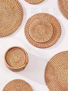 Handwoven Rattan Coaster Heat Resistant Teapot Mat Anti Scald Cup Holder Table Placemat Tea Ceremony Kitchen Dining Table Decor