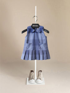 ชุดฤดูร้อนแบบใหม่สำหรับเด็กหญิงชุดเดรสแขนกุดชุดเด็กชุดเดรสลายสก๊อตสไตล์อังกฤษเดรสจับจีบน่ารักสำหรับเด็กทารก