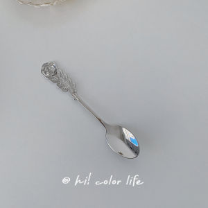 Rose Flower Shaped Stainless Steel Metal Dessert Spoon Vintage Style Cutlery Set for Home Dormitory Fruit Fork Cake Spoon