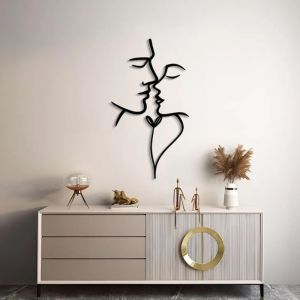 CIFbuy | Romantic Couple Metal Wall Art Minimalist Line Art Wall Decor Modern Black Metal Wall Sculpture Bedroom & Livingroom Decor