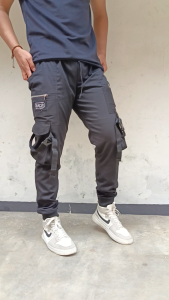 Celana Jogeer panjang cargo double zipper tali gesper