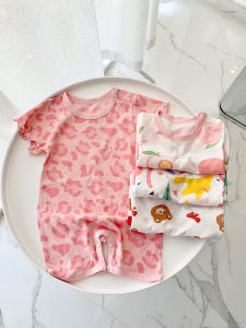 cat and fish | Cotton Short Sleeve Baby Sleepwear 0-2Y