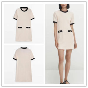 Spring Summer New Arrival Breathable Short Sleeve Dress Elegant Patchwork Perfume Style Mini Skirt Cotton Polyester Blend Commute Basic Model