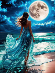 Huacan 5D Girl Back View Diamond Painting Seaside Scenery Night Full Square Round Drill Diamond Mosaic New Collection 2025 Gift