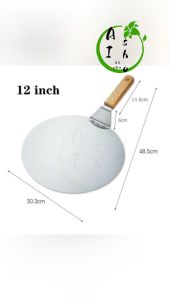 【Fast Delivery】BABEDUO Round Stainless Steel Non-stick Pizza Paddle Spatula With Oak Wooden Pizza Shovel Pastry Tools Accessories