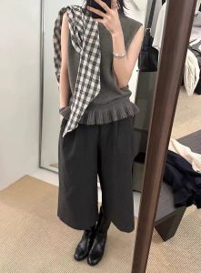 Poszer High Waist Wide Leg Suit Pants Slimming Casual High Waist Elastic Back Loose Fit Straight Leg Eighteen Pants