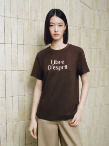 PEACEBIRD | Contrast Color Velvet Letter Pattern Short Sleeve T-Shirt Women