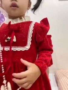 10-30kg Đầm giáng sinh cho bé gái - đầm nhung đỏ dài tay Tết 2024 - Thỏ Kids 2023