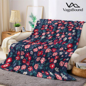 Navy Tiny Rose Flannel Blanket Warm Soft Halloween Christmas Decorative Couch Warm Cozy All-Season Gift