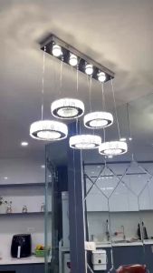 Đèn thả trần pha lê 5 vòng ngang- tròn hiện đại sang trọng 3 chế độ ánh sáng