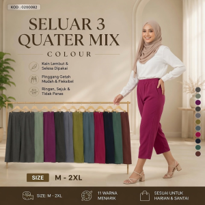 Womens Seluar Tidur 3/4 Sleep Pants Mix Colour Soft Breathable Elastic Waist Home Wear M-2XL