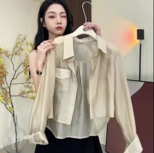 Áo Thun Chống Nắng Dài Tay Phong Cách Pháp Thời Trang Thường Ngày Mùa Hè Cho Nữ Áo Khoác Ngoài Mỏng Ngắn Chống Nắng