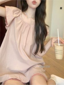 Bộ Đồ Ngủ Tay Ngắn Mùa Hè Cho Nữ Phong Cách Ngọt Ngào Rộng Rãi Mặc Nhà Quần Áo Hai Mảnh Mặc Ở Nhà Mặc Ngủ