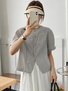 Áo Sơ Mi Ngắn Tay Sọc Junior Áo Khoác Ngoài Thời Trang Mùa Hè Mới Slim Fit Áo Sơ Mi 2024 Hợp Thời Trang Đẹp Nhỏ Top Nhựa Nút Cố Định