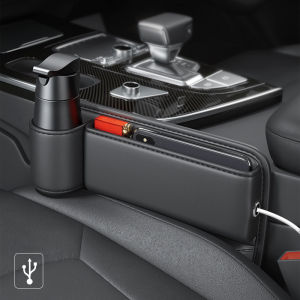 Multi-function Car Crevice Storage Box with Cup Holder PU Leather Universal Seat Storage Bag