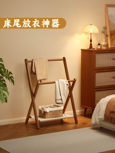 Retro Style Bedroom Clothes Hanger Rack Wooden Stand Wardrobe Bedside Clothes Storage Organizer Simple Assembly Furniture