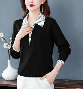 Ladieswear Spring Clothes Western Style Shirt T-shirt Middle-Aged Women Spring and Summer Fake Two-Piece Small Shirt Middle-Aged and Elderly Spring Autumn Blouse Tops
