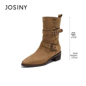 Josiny | Pointed Toe Vintage Chunky Heel Fur-lined Brown Boots