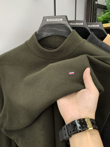 Thickened Double-sided Woolen Warm Base Shirt Long Sleeve Half-high Collar Mens Inner Wear T-shirt Fashionable Winter Crewneck Sweatshirt