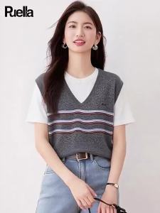 puella | Slimming Leisure College Style Pseudo Two-piece Knitwear