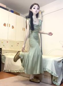 CHANGTONG | Unique Luxury Satin Dress A-line Halter