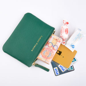 Pure Color Leather Coin Purse Top Layer Cowhide Zipper Casual Card Holder Key Holder Minimalist Mini Litchi Pattern Coin Wallet