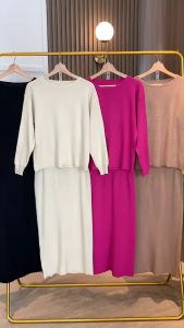SET7203 Weekends Knit Set Sweater n Midi Skirt