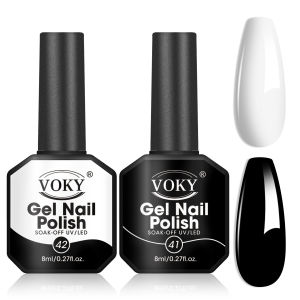 VOKY 2PCS 8ml Gel Nail Polish Black and White Set Bathing Salon Family Use DIY Nail Art Gift Suitable for Girls