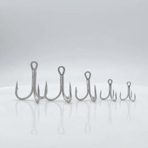 10PCS 3X Strong Treble Hook High Carbon Steel Matte Tin Coated Triple Fishhook Bass Saltwater Freshwater Fishing Tackle
