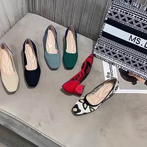 1509 Classic Princess Chunky Heel Square Toe Low-Cut High Heels Pure Color Temperament Low Heel Shoes Womens All-Match Casual Shoes