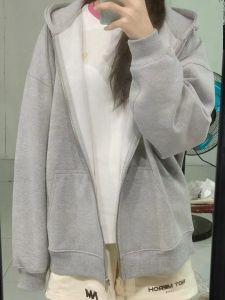 Áo Khoác Cardigan Mỏng Có Khóa Kéo Áo Khoác Ngoài Dáng Rộng Thoải Mái Cho Nữ Mùa Xuân Thu Áo Khoác Ngoài Có Mũ Trùm Đầu