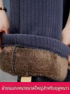 สีเทา ผ้าขนแกะ กางเกงขากว้างมีเส้น ผู้หญิง ฤดูใบไม้ร่วง ฤดูหนาว เอวยืดหยุ่น เชือกรูด พรางหุ่น หนา ลำลอง กางเกงขายาว