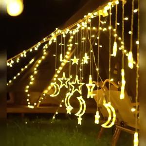 Solar Battery Power LED Star Moon String Lights Curtain Fairy String Lamp Outdoor Garden Lamp for Wedding Party Christmas Decor