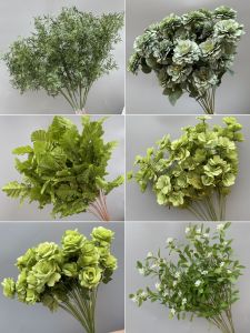 ดอกไม้เทียมสีเขียวสำหรับงานแต่งงาน ใบไม้ต้นลม ใบไม้เงิน ดอกไม้ยางยืด พลาสติก ดอกไม้ประดับตกแต่งงานปาร์ตี้
