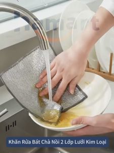 Khăn Lưới Rửa Bát Dày 2 Lớp Giẻ Rửa Chén Dây Kim Loại 20cm Chà Nồi Chảo Thép Inox Cọ Bếp Đa Năng