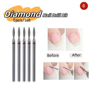 5PCS Diamond Nail Drill Bit Set of Milling Cutters for Manicure Diamond Bit Cuticle Remove Nail Bits for Electric Drill Machine