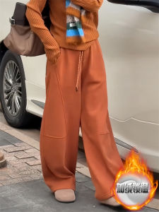 Thickened Fleece Womens Winter Casual Loose Wide Leg Pants High Waist Long Trousers Korean Style Commute Fashion