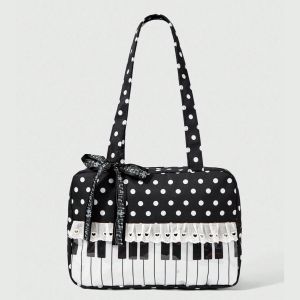 Túi Tote Trong Suốt Họa Tiết Chấm Bi Ren Hình Trái Tim Nơ Dễ Thương Phong Cách Pop Art Kèm Móc Treo Hình Nốt Nhạc Và Búp Bê Dành Cho Nữ Thời Trang Phong Cách Giản Dị