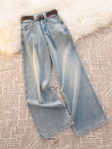 High Waist Wide Leg Jeans Womens Autumn Winter Fleece Straight Cut Denim Pants Casual Loose Fit Small Size Friendly