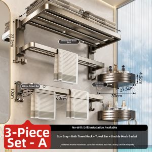 No-drill Bathroom Storage Rack Integrated Towel and Bathrobe Hanger