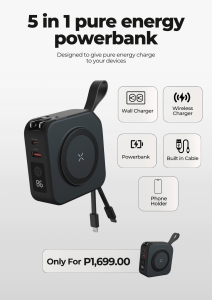 Pure Energy - 5 in 1 Multifunctional LED Display Power bank w/ 3 Different Adaptor Plugs
