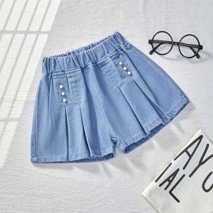 Fashionable Thin Denim Shorts for Girls Cartoon Print Summer Outerwear Mid-Term Childrens Clothing Korean Style Cotton Blend