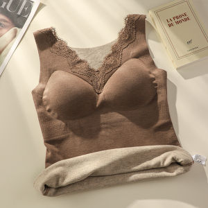 V-Neck Lace Warmth Cashmere Silk Vest Built-in Padding