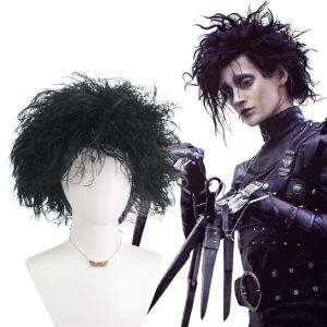 Black Synthetic Short Curly Wig Film Character Scissors Hands Style for Cosplay April Fools Day Halloween CostumePartyAccessory