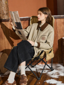 Áo Khoác Nữ Cổ Corduroy Màu Khaki Cotton