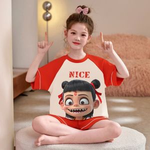 SHAPRA | Cotton Short Sleeve Cartoons Childrens Sleepwear Set