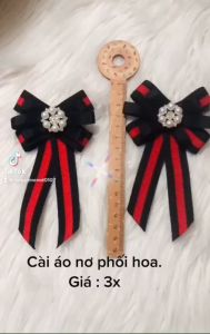 Cài áo nơ đỏ-đen. KT 7 x12cm. Nhận thiết kế theo yêu cầu của khách