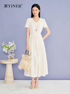 YINER | Đầm Dây Hoa Văn Nổi Phồng Eo