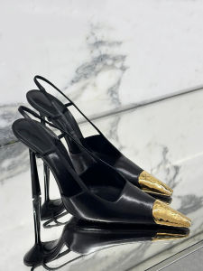 รองเท้าส้นสูงหัวโลหะสีดำเซ็กซี่สำหรับผู้หญิงในช่วงฤดูร้อนปี 2025 รองเท้าส้นเดี่ยวแบบสวมหัวสูง รองเท้าแฟชั่นแบบสวมสบาย