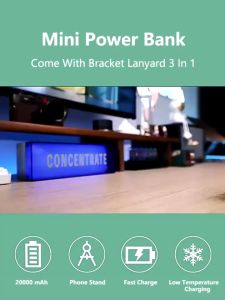 Mini Pocket PowerBank 5000mAh Power Bank Type-c/IOS  Fast Charging Power Bank Built Mobile Phone Holder In Cable